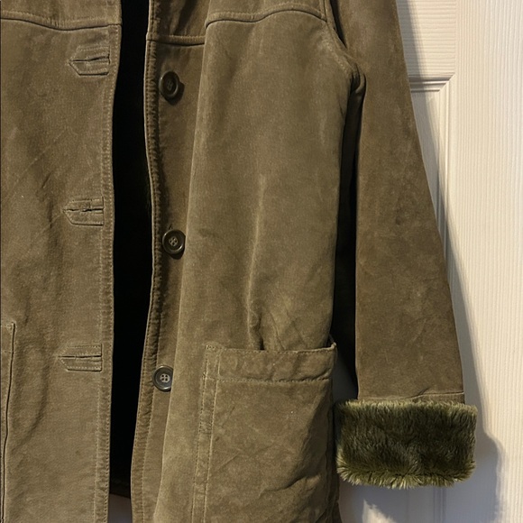 Dennis Basso green leather coat with faux fur lining. Size M. - Picture 7 of 8